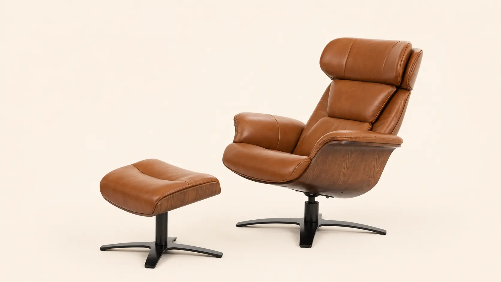 CHITA Genuine Leather Reclining Swivel Chair and Ottoman