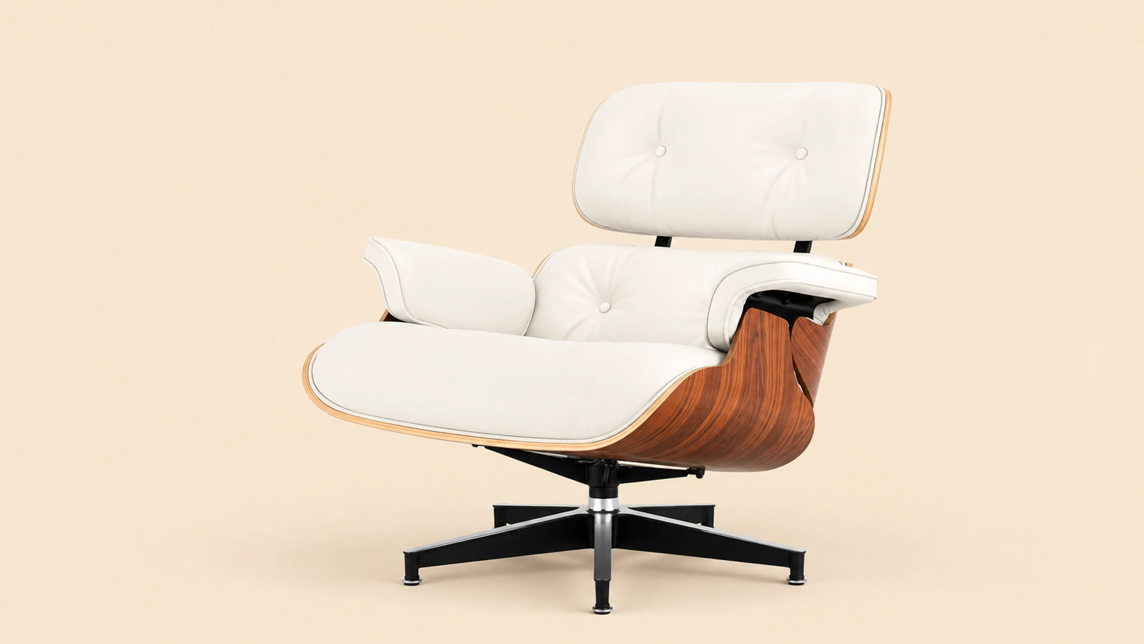 WOWT Top Grain Leather Mid Century Lounge Chair and Ottoman